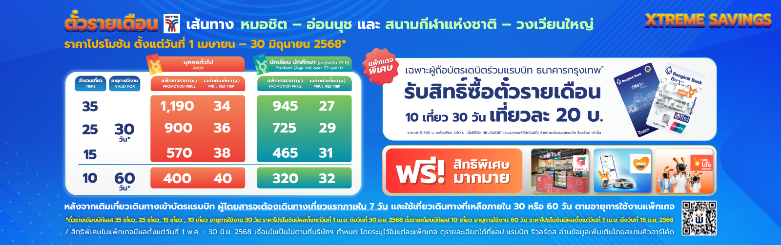 XTREME SAVINGS ตั๋วรายเดือนสายสีเขียว ในรูปแบบแพ็กเกจ